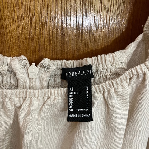 Forever21 Cream Milkmaid Puff Sleeve Linen Style Dress, Small - Picture 3 of 4